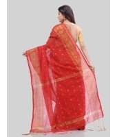 DESH BIDESH Women`s Bengal Cotton Silk Pure Handloom Cotton Saree Kohinoor Work With Blouse Piece(Red)